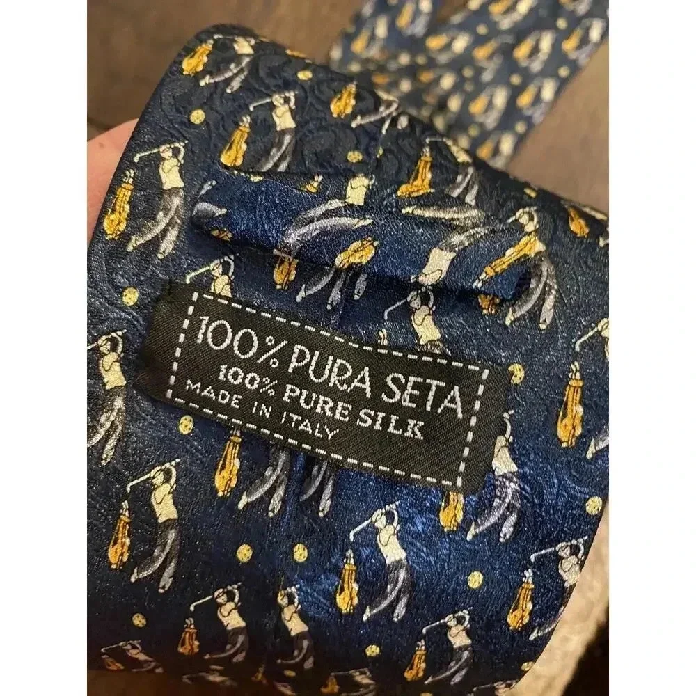 LAVORAZIONE ARTIGIANA pura seta Golf Blue Italy Men's Silk Neck Tie New NWOT